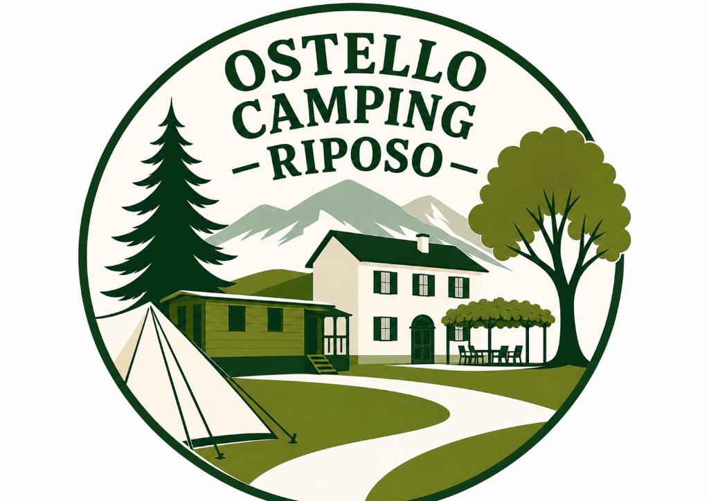 a logo for a camping outpost with a house and a tent at Ostello & Camping Riposo in Losone