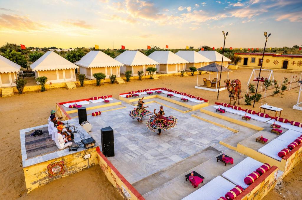 an overhead view of a camp with tents and tables at Yatra Desert Camp & Resort in Jaisalmer