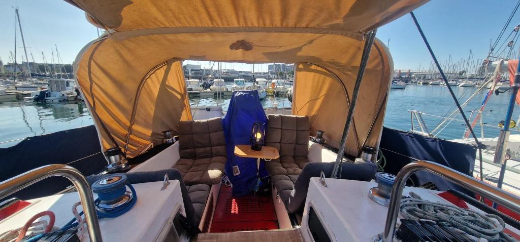 a boat with the back of the boat with aodiac at Ma Belle Lana, Chantereyne Marina in Cherbourg en Cotentin