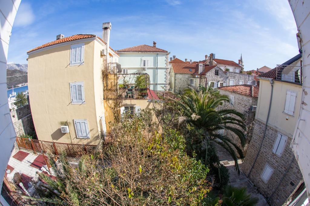 an aerial view of a city with buildings at Apartments Old Town in Budva