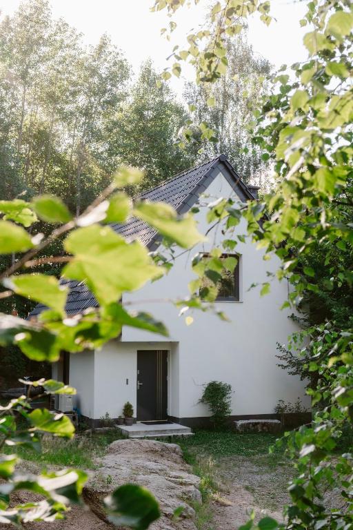 a white house through the leaves of trees at Wysoka Trawa Gruszków in Kowary