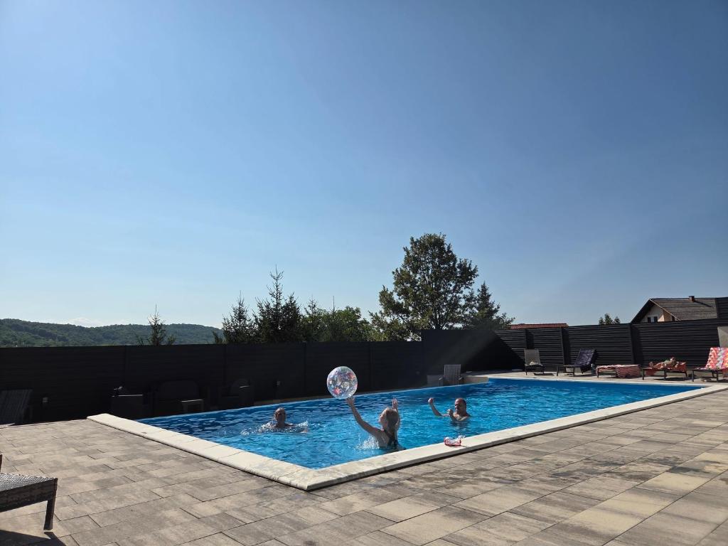 a group of people playing in a swimming pool at Studio apartman GRIZZLY in Slunj