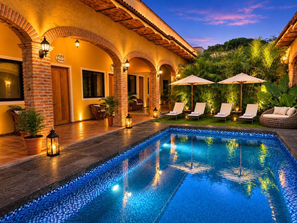 a swimming pool in front of a house at Hotel Boutique Sol y Luna SPA in Ajijic