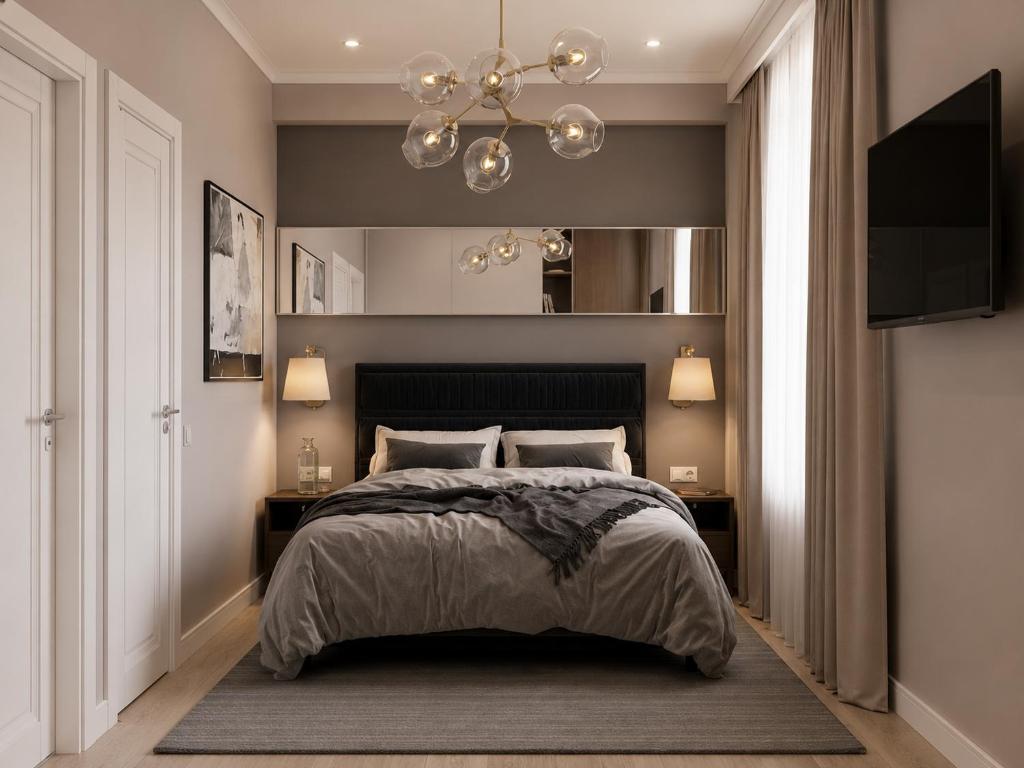 a bedroom with a large bed and a chandelier at Urban Hotel in Bishkek
