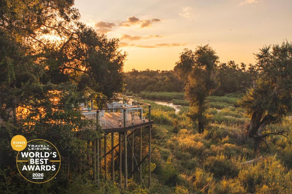 a view of the worlds best animals observation deck at sunset at Lion Sands Narina Lodge in Skukuza