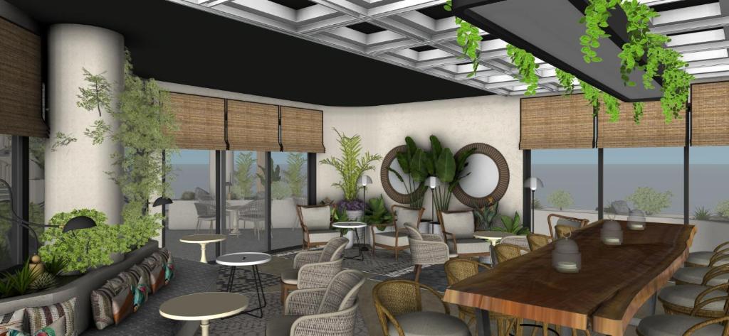 a rendering of a restaurant with tables and chairs at Greenhouse Siargao in General Luna