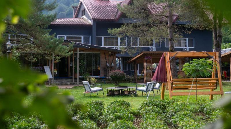 a house with a yard with chairs and a table at pınar kır evi in Artvin