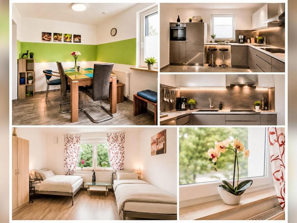 a collage of photos of a kitchen and a living room at Apartment Wohnung „Sonnendeck“ by Interhome in Laupheim