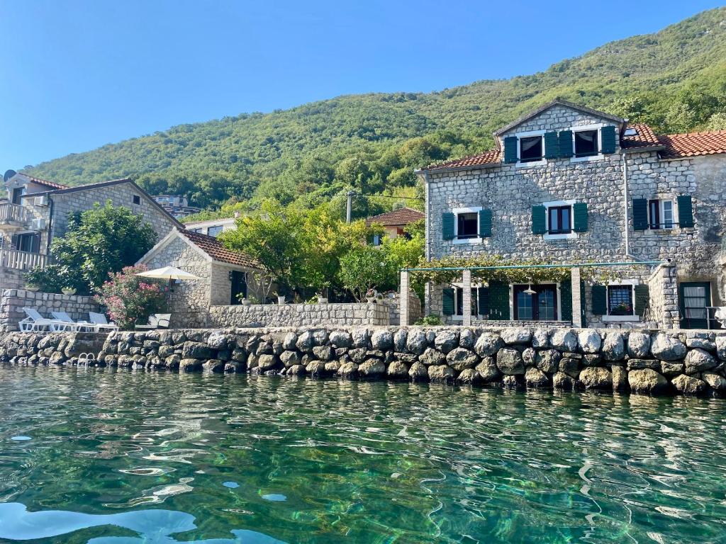 a house on the water next to a dock at House with a pier in Donji Morinj