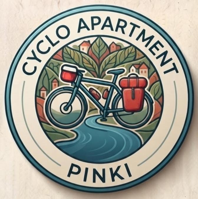 a sign on a wall with a bicycle in the middle at Cyclo Apartment Pinki in Bačka Palanka
