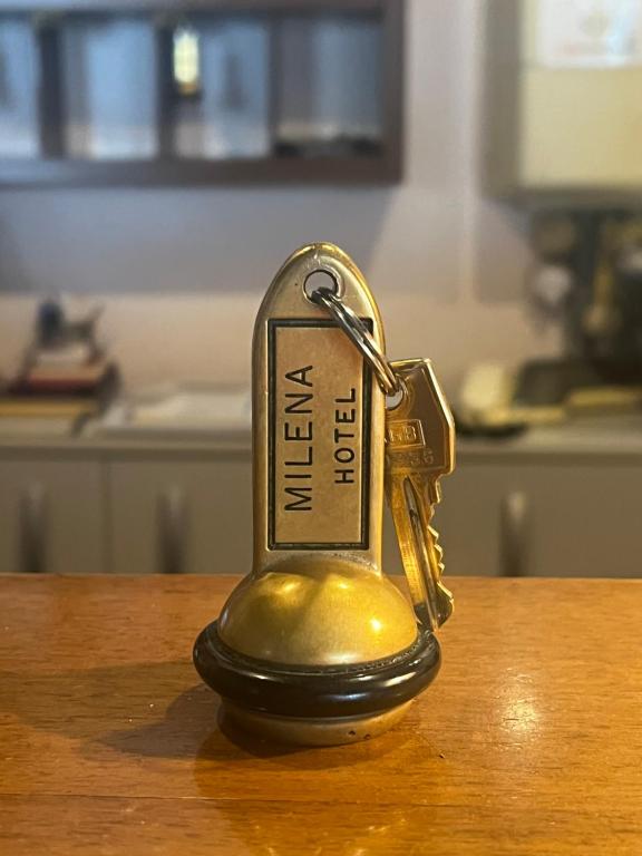 a key chain with a car on it on a table at Albergo Milena in Gardone Val Trompia