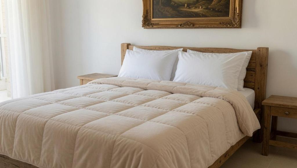 a bedroom with a white bed with a picture on the wall at Kineta Prime Suites No8 in Kineta