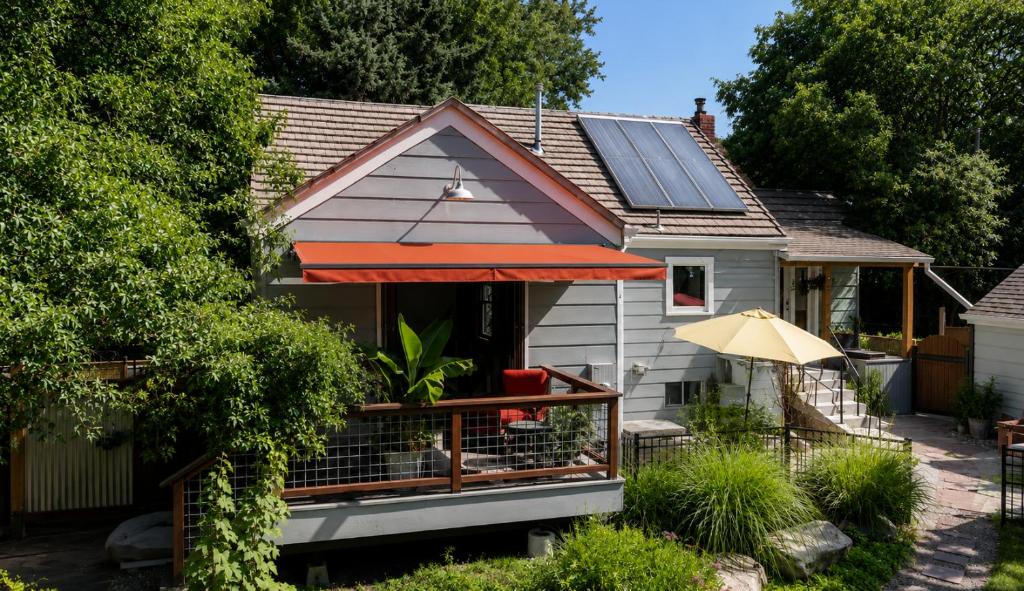 a house with an awning on the front of it at The Nest in Fort Collins