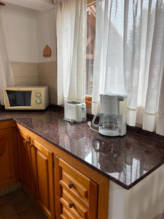 a kitchen with a counter top with a microwave at Ayelen Andina in Esquel