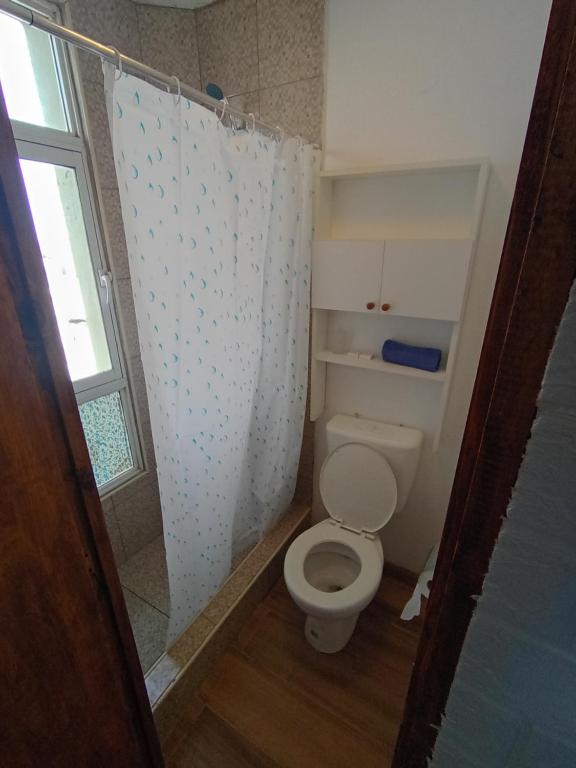 a small bathroom with a toilet and a shower at Monoambiente chico in Miramar