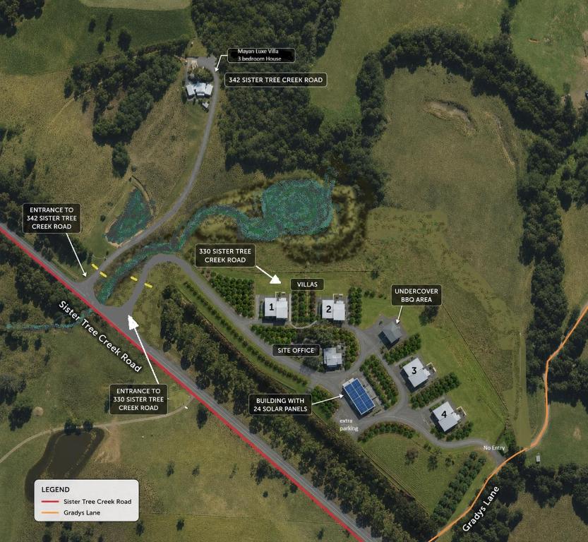 a map of a park with houses and roads at Mayan Farm House and Villas, Noosa Hinterland in Kin Kin