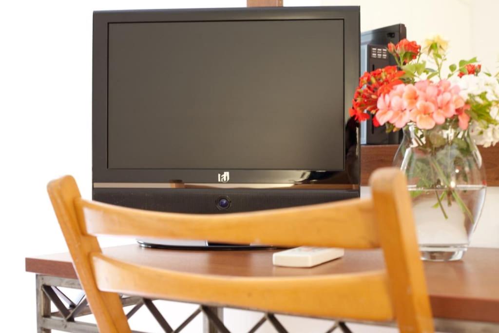 A television and/or entertainment centre at Veggie Garden Athens B&B
