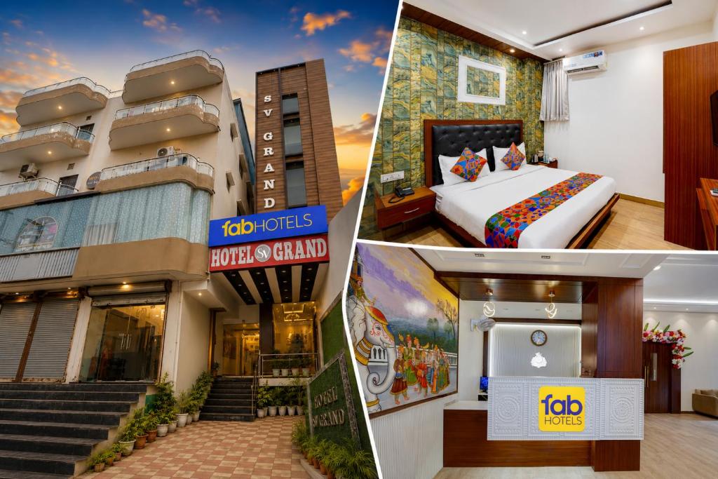 a collage of three pictures of a hotel at FabHotel SV Grand I in Varanasi