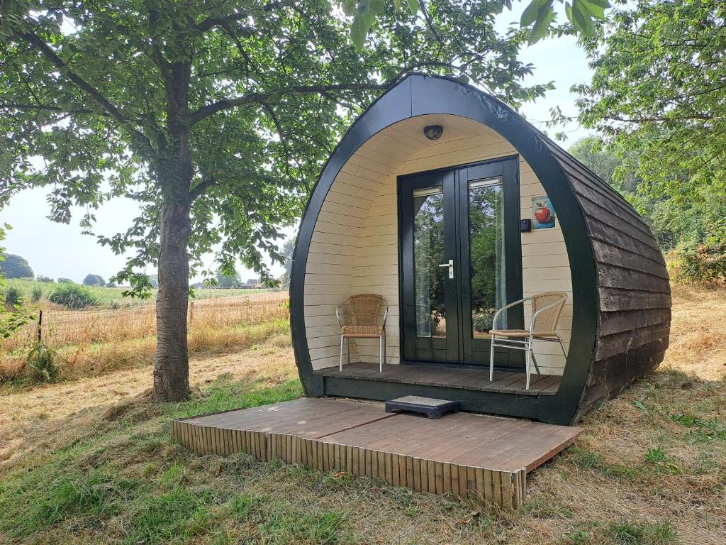 a dome tent with a table and chairs in a field at Natuurhuisje Uit de Kunst APPEL in Bingelrade