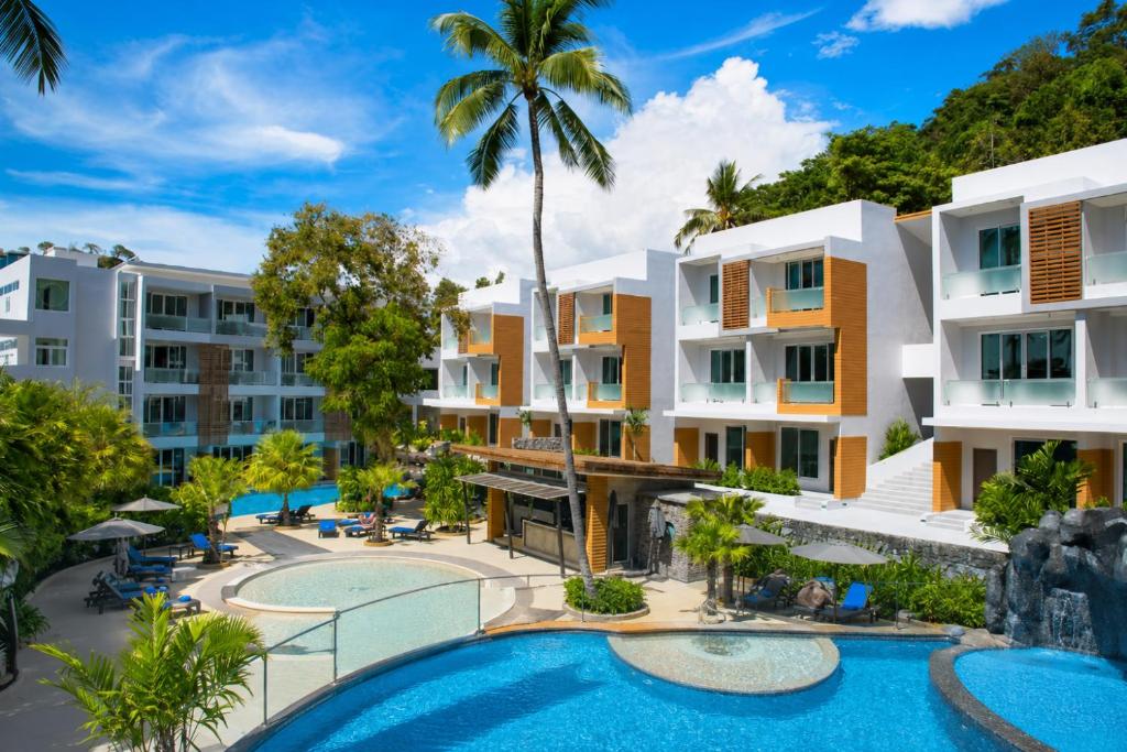 an aerial view of a resort with a swimming pool at The L Resort, Krabi in Ao Nang Beach