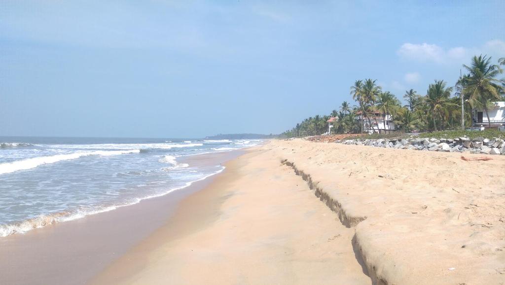 uma praia vazia com árvores e o oceano em Sun n Tan Beach Home stay em Cananor