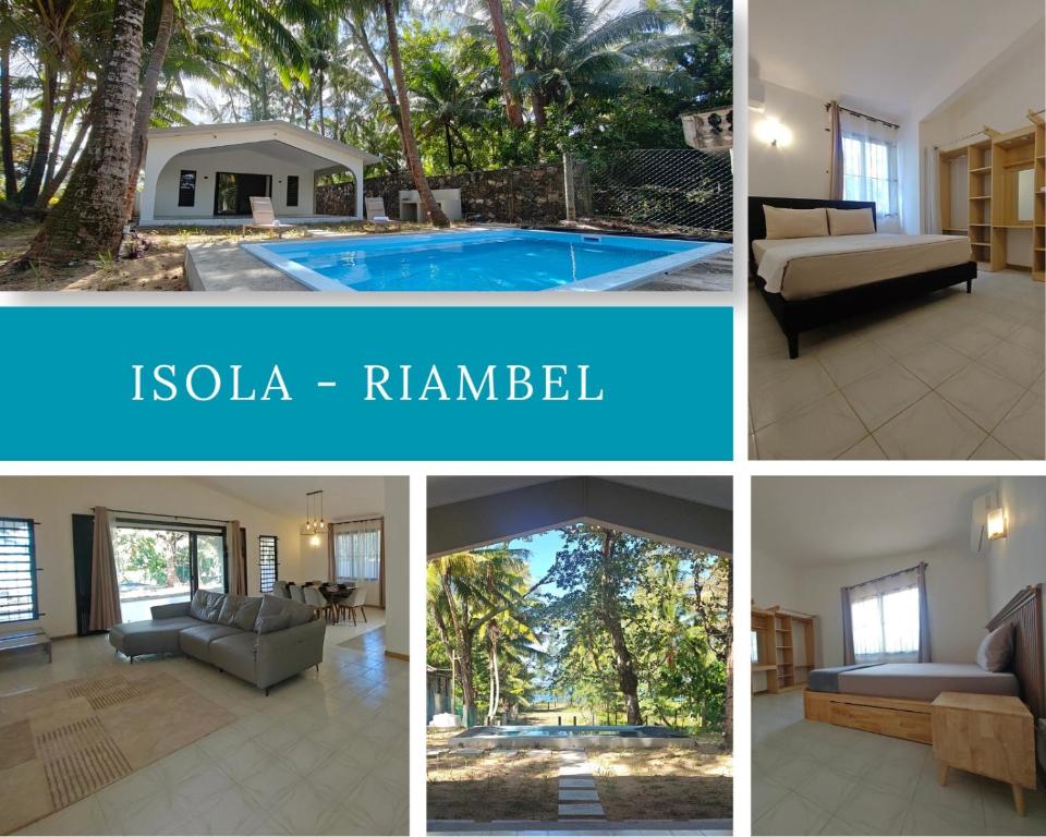 a collage of pictures of a villa with a swimming pool at Isola Riambel in Riambel