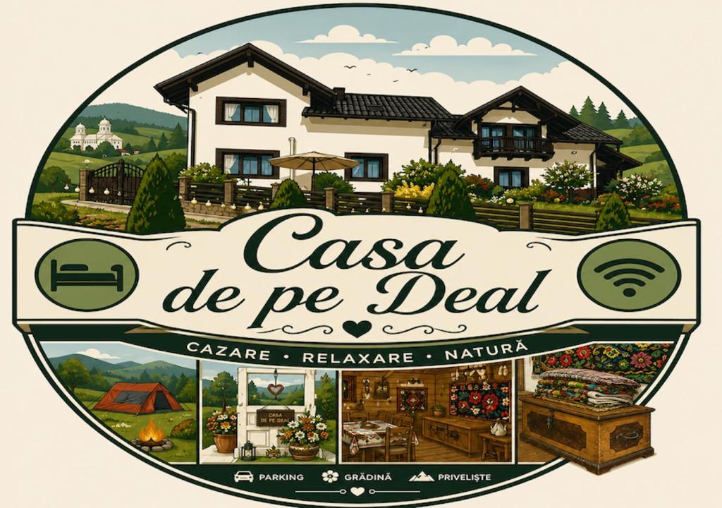 a sticker of a house with the words casa de be real at Casa de pe Deal in Sadova