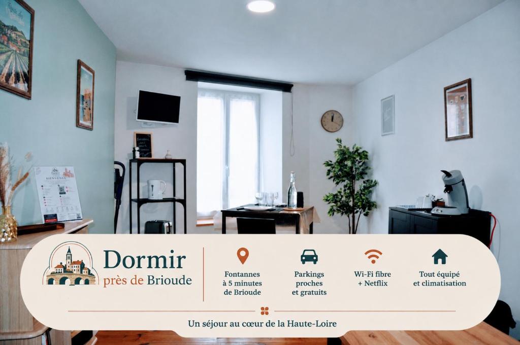 a room with a sign that reads drumunit post officehouse at Dormir près de Brioude - studio 'esprit vacances' in Fontannes