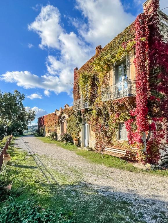 an old building covered in ivy on a street at Dimora Storica Villa Pietralunga in Nicosia
