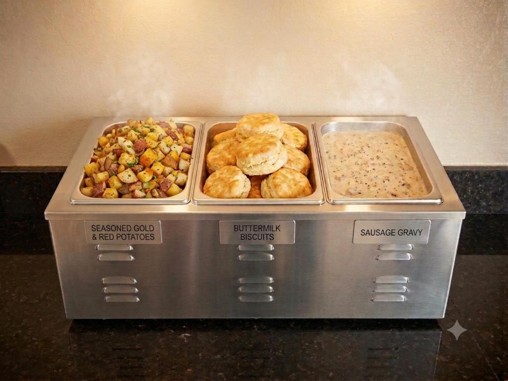 two trays of different types of food on a counter at Super 8 by Wyndham Harrison OH in Harrison