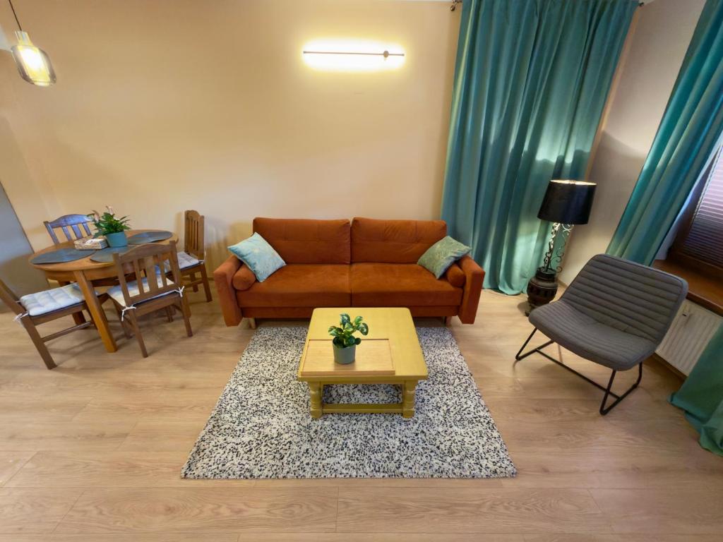 a living room with a couch and a table at Bracka Dom in Pabianice