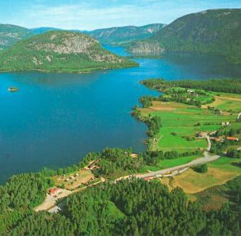 an aerial view of a large body of water at Longerak Camping in Bygland