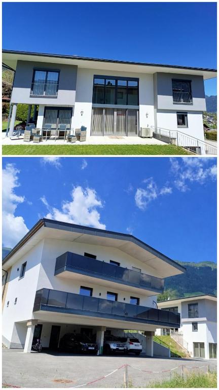 two pictures of a white building at EK-Living in Fügen