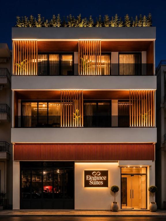 a building with a sign in front of it at Elegance Suites in Pyrgos