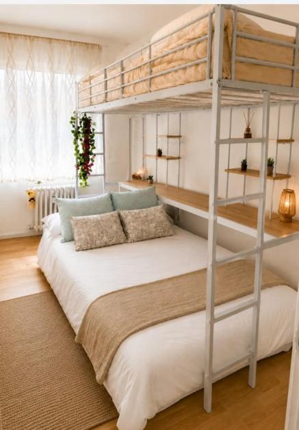 a bedroom with a bunk bed with a ladder at Luna house in Zaragoza