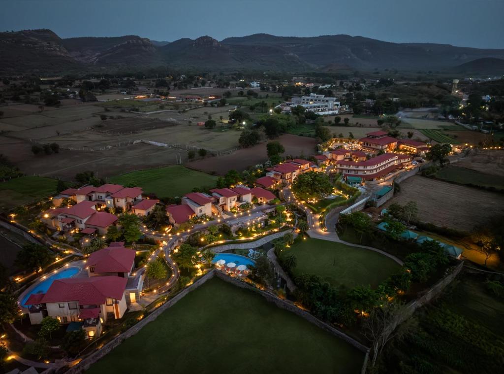 an aerial view of a resort at night at AamaGhati Wildlife Resort, Ranthambore in Sawāi Mādhopur