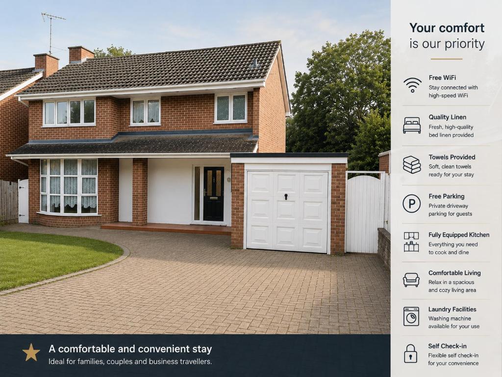 a detached house with a white garage at Three Bed Detached Property in Frimley