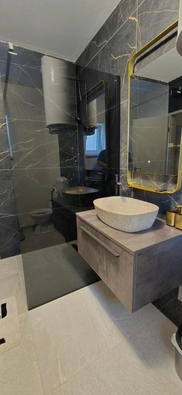 a bathroom with a sink and a mirror at Malo misto in Kovačić