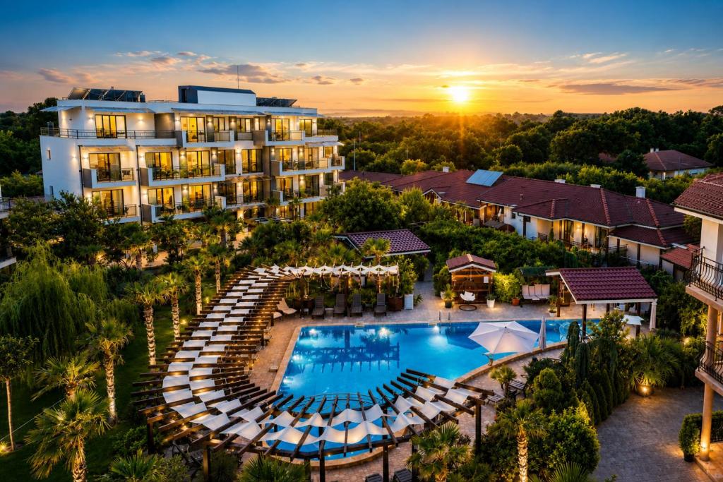 an aerial view of a hotel with a pool at Black Sea Pearl in Krapets