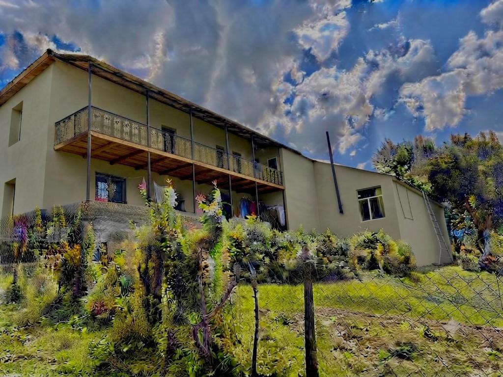 a house on the side of a hill with bushes at Guest House Nino in Mestia