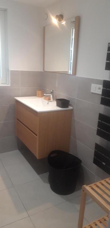 a bathroom with a sink and a mirror at Chambre avec grande terrasse privative in Aurillac