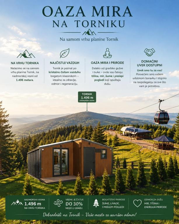 a flyer for a tiny house on a mountain at Oaza mira Zlatibor, Tornik - ENTIRE HOME at Ski Centar Tornik in Tornik
