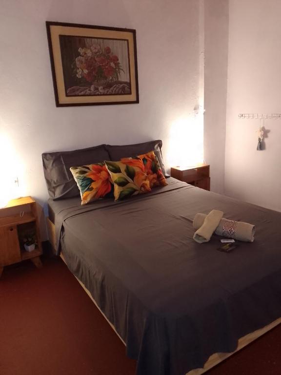 a bedroom with a large bed with two pillows at Departamento Monoambiente-Selva Stay Iguazu in Puerto Iguazú