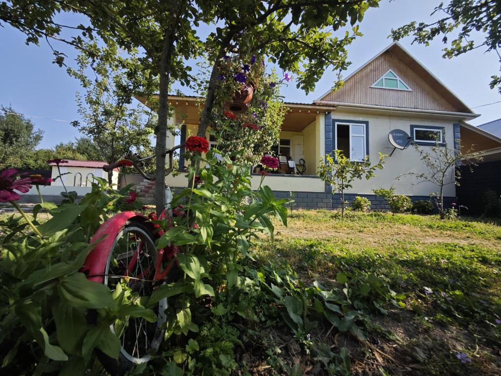 a house with a red bike in front of it at Qebele Romi Family House in Vǝndam