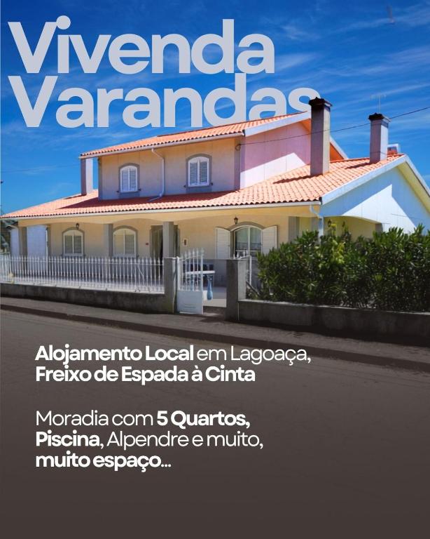 a poster for a villa valancaanca with a building at Vivenda Varandas in Lagoaça