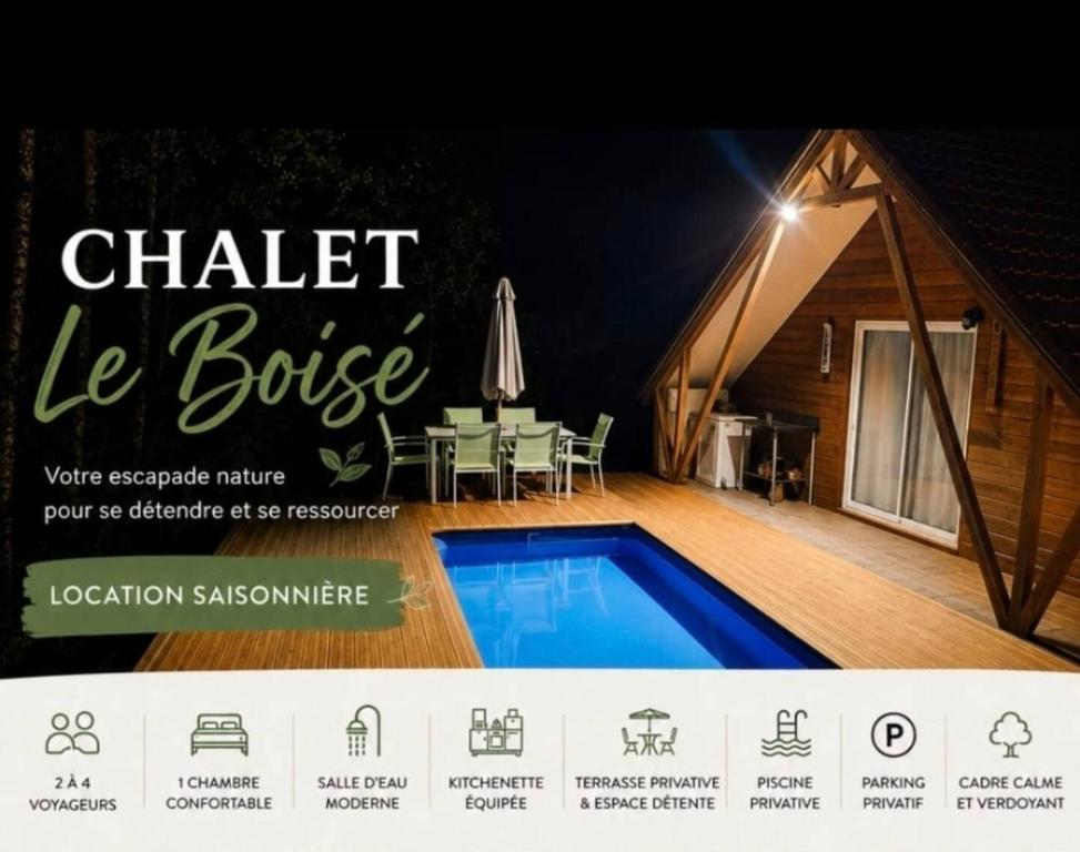 a banner for a house with a swimming pool at Chalet "Le Boisé" in Les Abymes