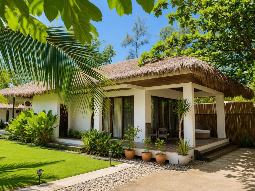 a small house with a thatched roof at Sunset Villas Palauig Zambales in Palauig