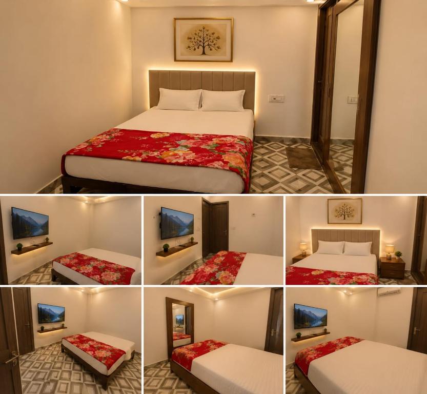 a collage of four pictures of a hotel room at HOTEL GILL TOWER (GRAND) in Hanumāngarh