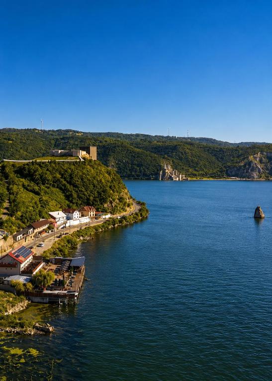 an aerial view of a large body of water at Pensiunea Danubio in Moldova Nouă