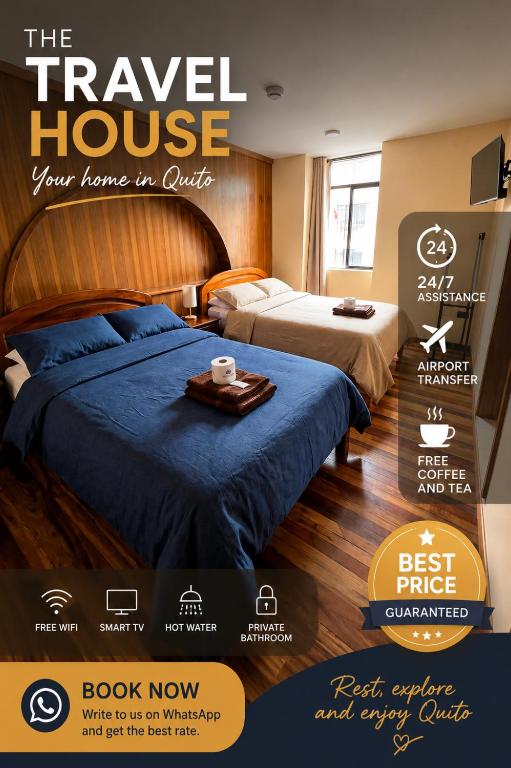 a flyer for a hotel room with two beds at Travel Hotel Quito in Quito